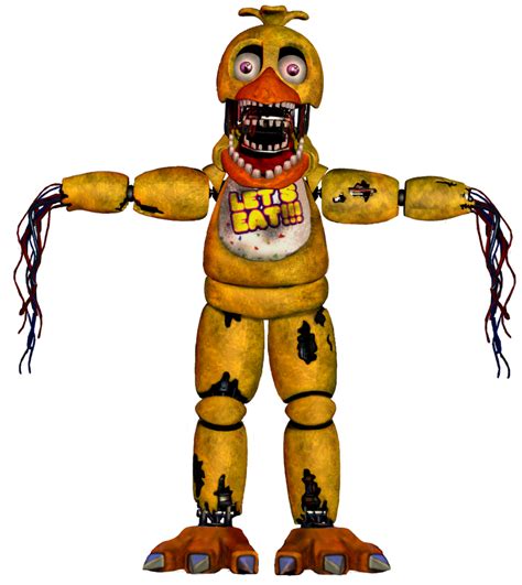 Withered chica fnaf 2 - Ok, so. The withered animatronics can come to your office, even when your camera is up. If it’s up for too long, the animatronic will automatically put it down (despite the fact Chica has no arms). You have to pull down the mask very quickly, because being late for one or two seconds makes you die, if you pull up the mask, or if the ...